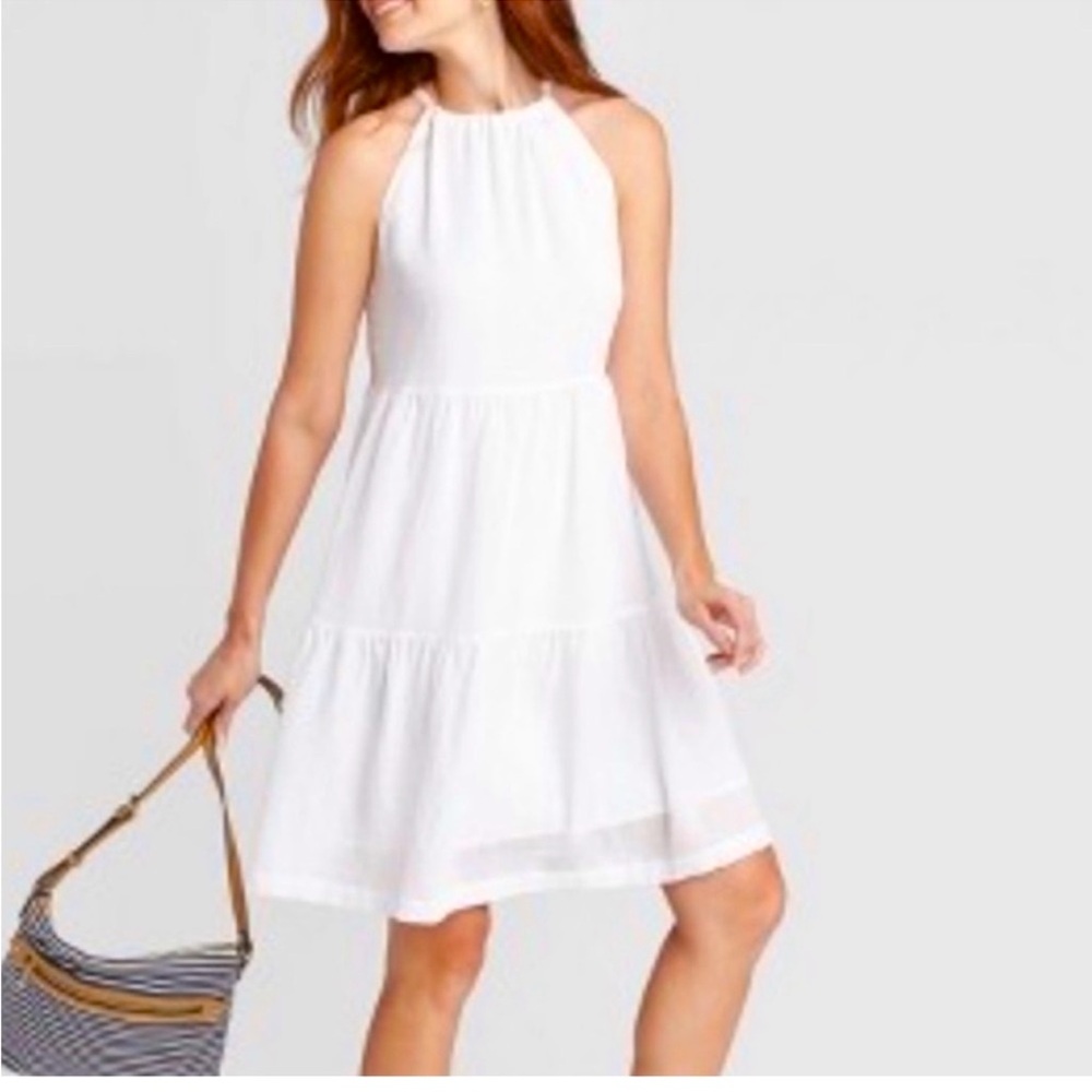 Flowy halter neck white dress